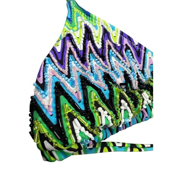 ABS by Allen Schwartz Women’s Small Bikini Swimsuit Beaded Multicolor Padded - Picture 3 of 8